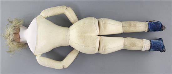 A French bisque shoulder head doll, possibly Eugene Barrois, c.1860, 17in. long